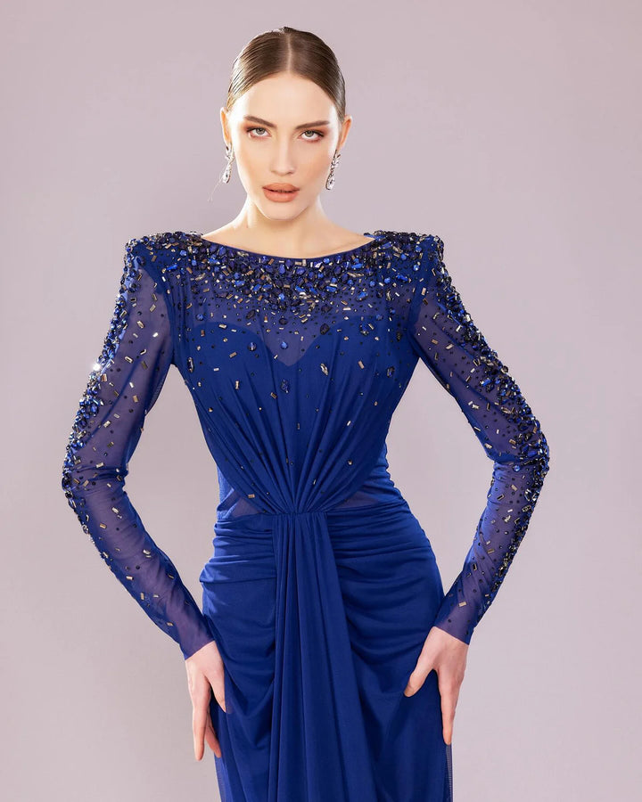Glamorous Draped Evening Dress with Long Sleeves SS565