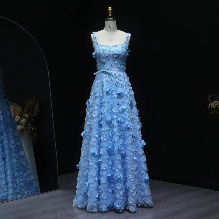 Chic Lilac 3D Embroidered Flowers Evening Dress for Women Party SS357