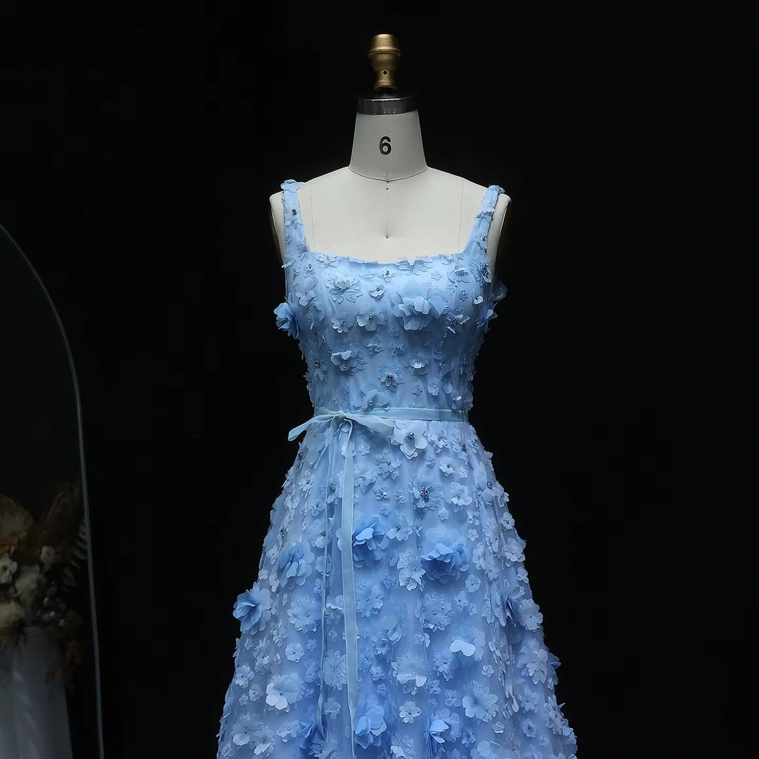 Chic Lilac 3D Embroidered Flowers Evening Dress for Women Party SS357