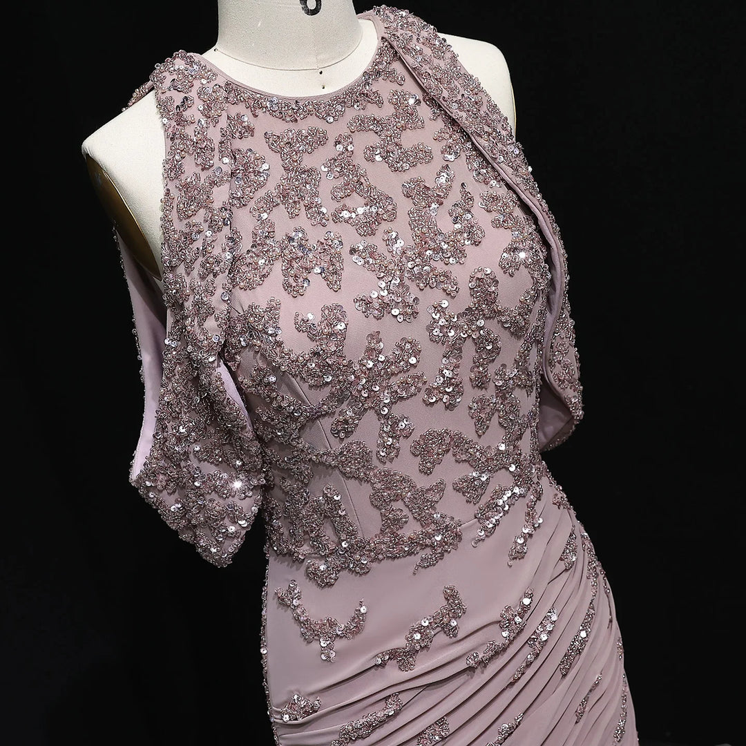 Luxury Mauve Off Shoulder Beaded Evening Dress SS559