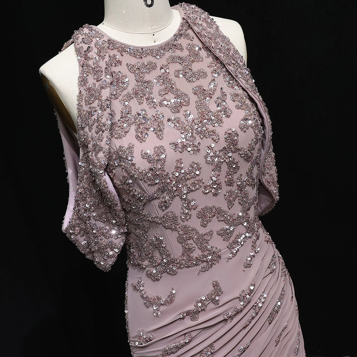 Luxury Mauve Off Shoulder Beaded Evening Dress SS559