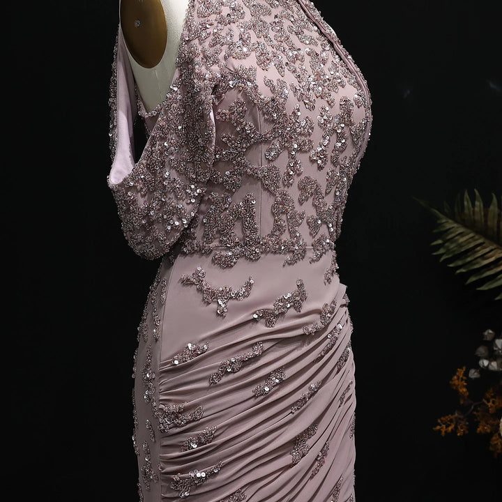 Luxury Mauve Off Shoulder Beaded Evening Dress SS559