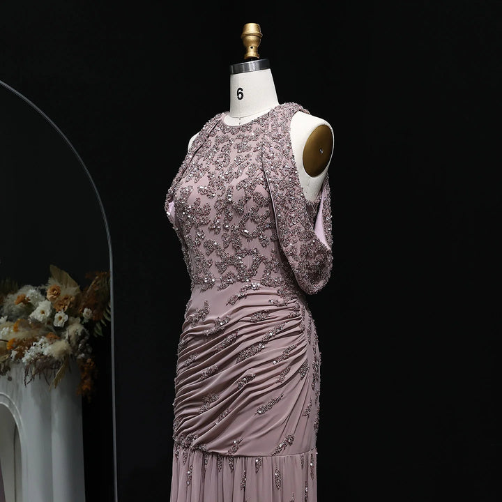Luxury Mauve Off Shoulder Beaded Evening Dress SS559