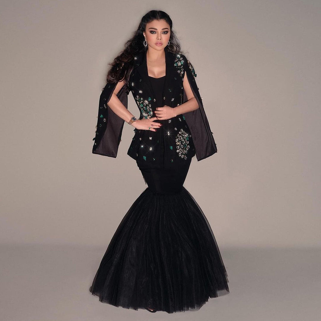 Elegant Black Rhinestone Evening Dress with Jacket SS561 DreamyVow Elegant Black Rhinestone Evening Dress with Jacket SS561 DreamyVow