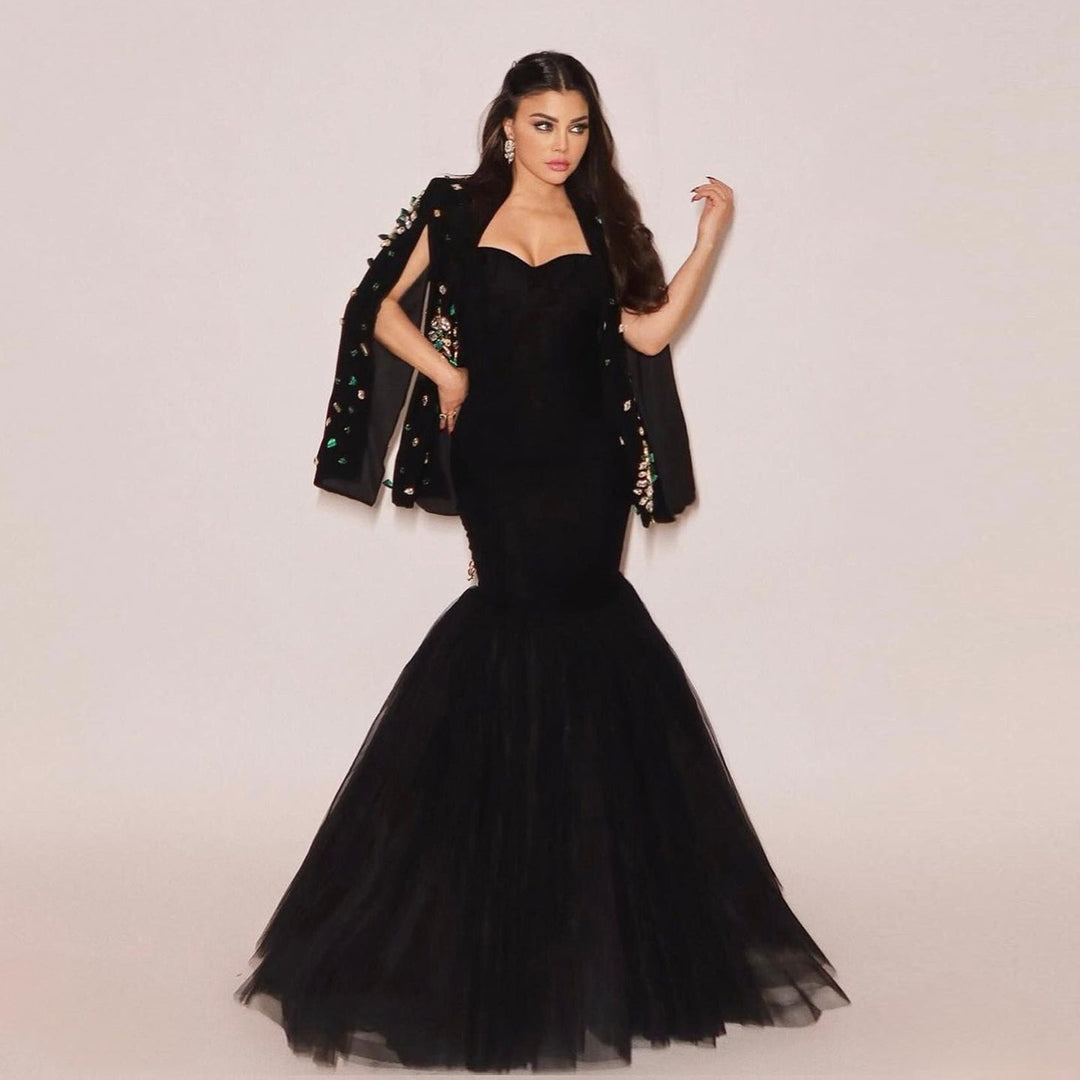 Elegant Black Rhinestone Evening Dress with Jacket SS561 DreamyVow Elegant Black Rhinestone Evening Dress with Jacket SS561 DreamyVow