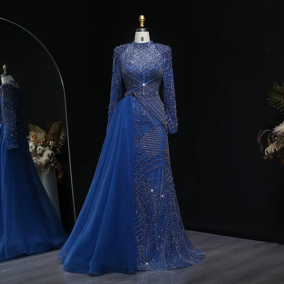 Luxury Beaded Evening Dress with Flowing Overskirt SS064