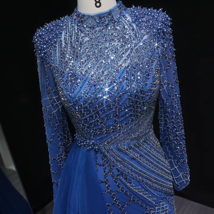 Luxury Beaded Evening Dress with Flowing Overskirt SS064