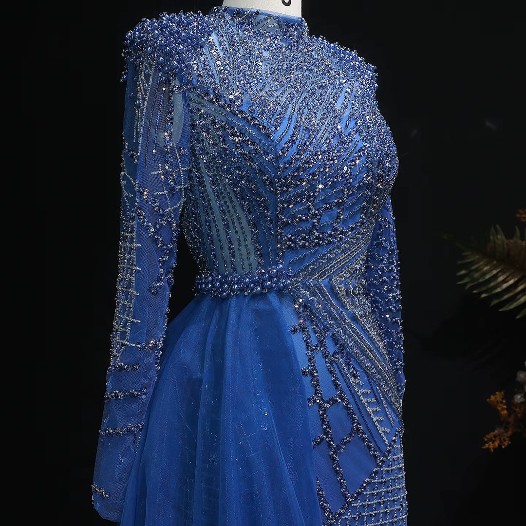 Luxury Beaded Evening Dress with Flowing Overskirt SS064