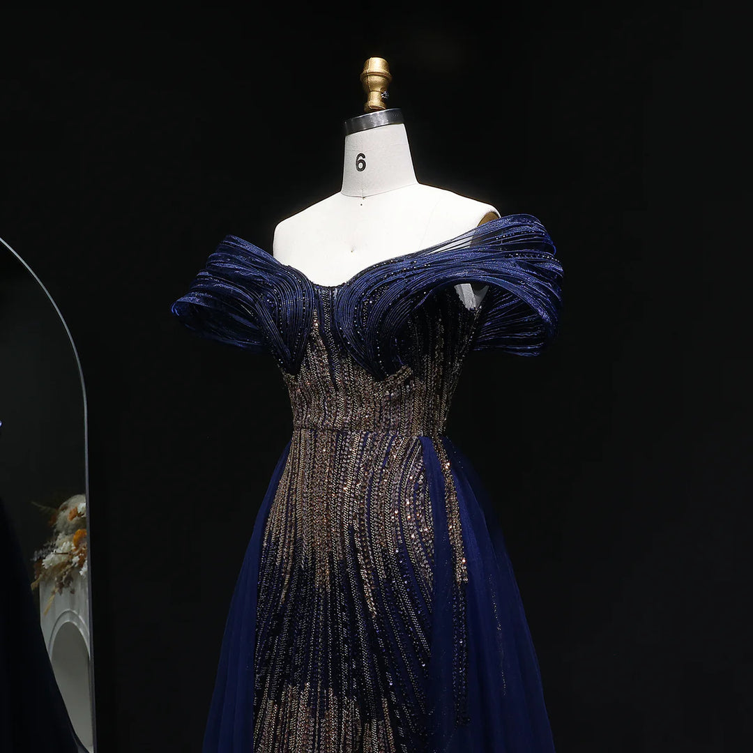 Luxury Beaded Corset Evening Gown with Dramatic Overskirt SS717