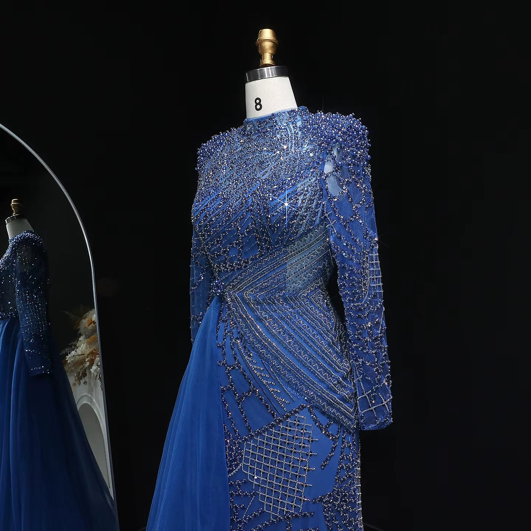 Luxury Beaded Evening Dress with Flowing Overskirt SS064