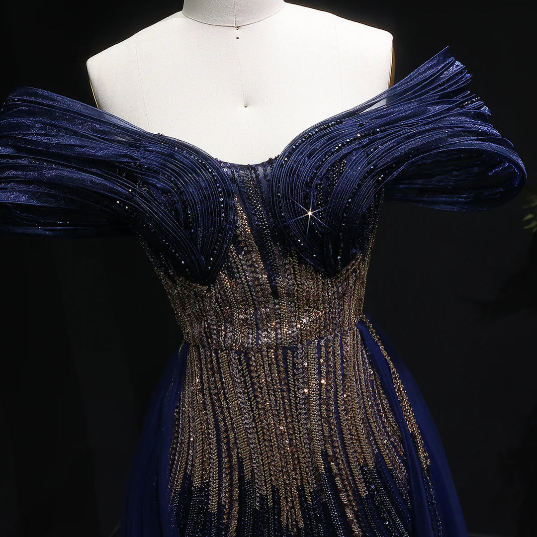 Luxury Beaded Corset Evening Gown with Dramatic Overskirt SS717