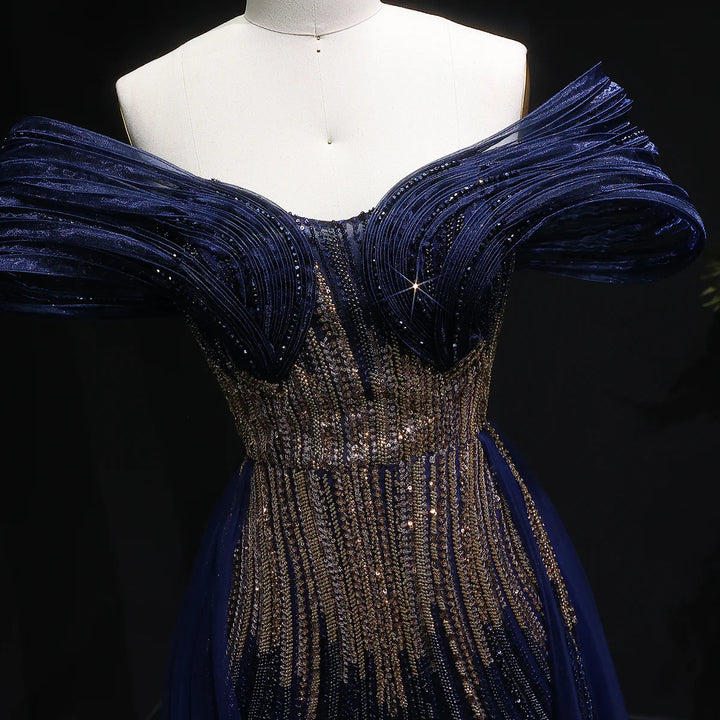 Luxury Beaded Corset Evening Gown with Dramatic Overskirt SS717