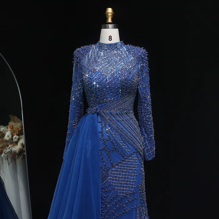 Luxury Beaded Evening Dress with Flowing Overskirt SS064