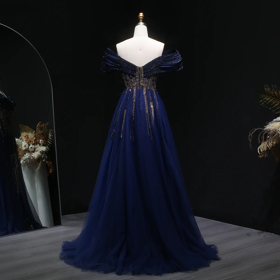 Luxury Beaded Corset Evening Gown with Dramatic Overskirt SS717