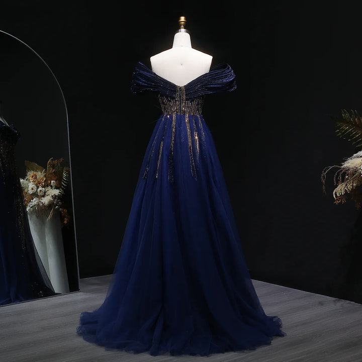 Luxury Beaded Corset Evening Gown with Dramatic Overskirt SS717