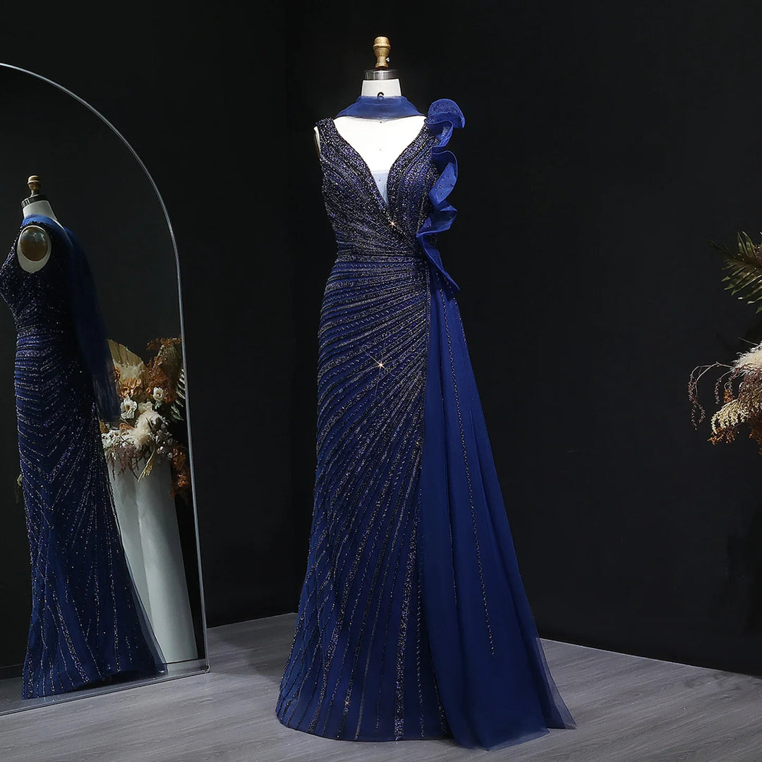 Luxury Burgundy Mermaid Evening Dress with Sparkling Beads, Scarf and Overskirt SS189