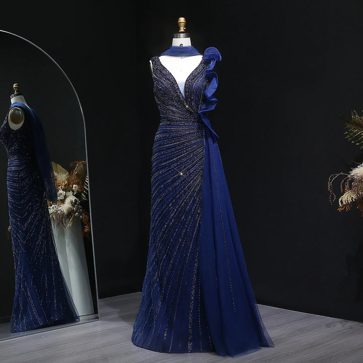 Luxury Burgundy Mermaid Evening Dress with Sparkling Beads, Scarf and Overskirt SS189