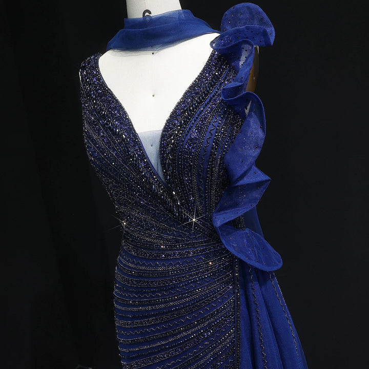 Luxury Burgundy Mermaid Evening Dress with Sparkling Beads, Scarf and Overskirt SS189