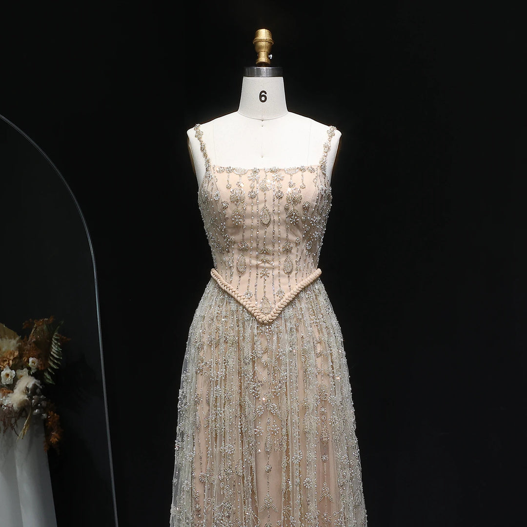 Elegant Sage Green Luxury Evening Dress with Spaghetti Straps SS693