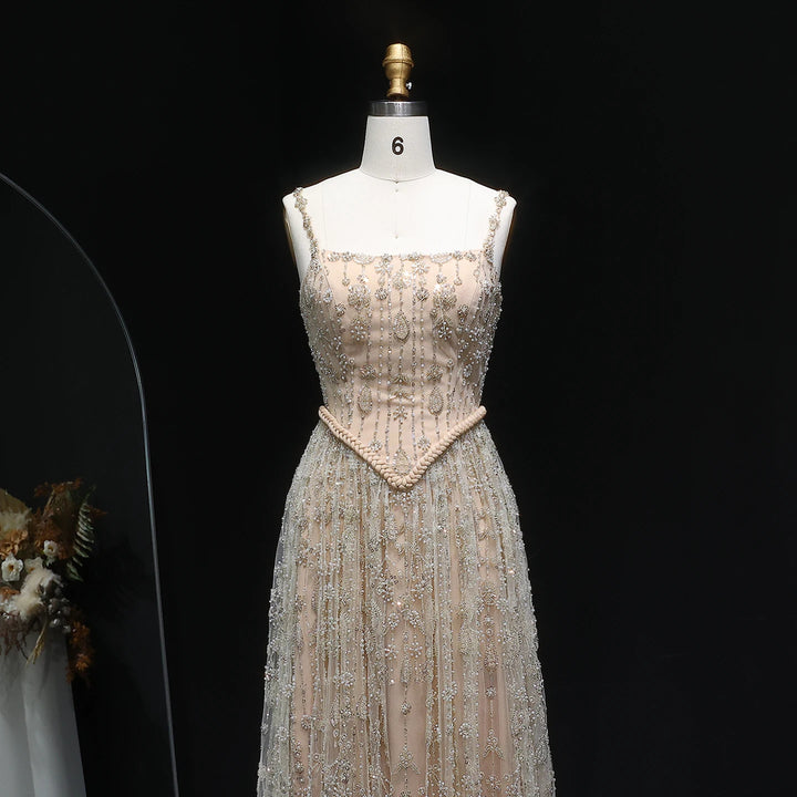 Elegant Sage Green Luxury Evening Dress with Spaghetti Straps SS693