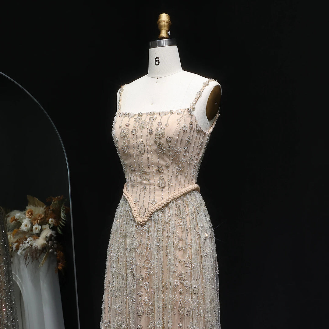 Elegant Sage Green Luxury Evening Dress with Spaghetti Straps SS693