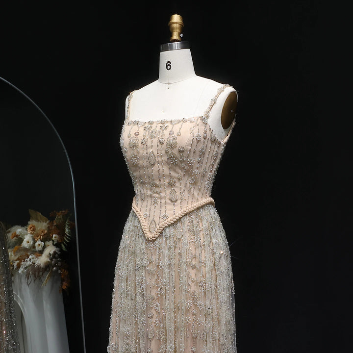 Elegant Sage Green Luxury Evening Dress with Spaghetti Straps SS693