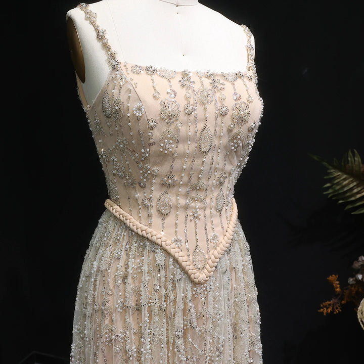 Elegant Sage Green Luxury Evening Dress with Spaghetti Straps SS693