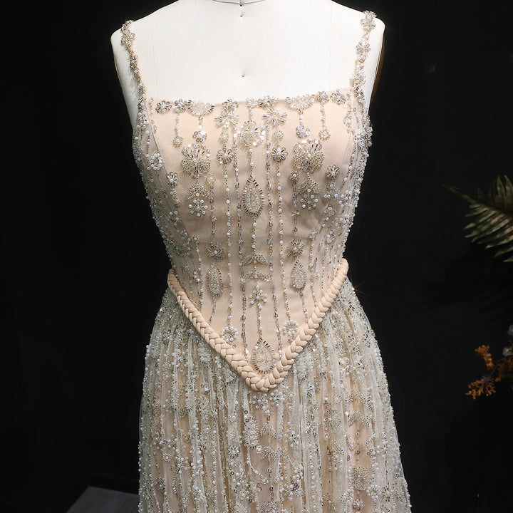 Elegant Sage Green Luxury Evening Dress with Spaghetti Straps SS693