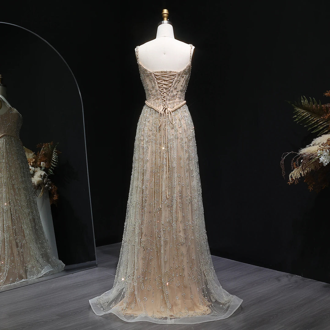 Elegant Sage Green Luxury Evening Dress with Spaghetti Straps SS693