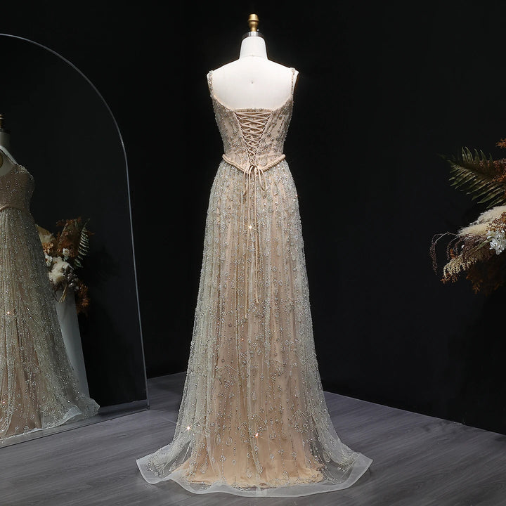 Elegant Sage Green Luxury Evening Dress with Spaghetti Straps SS693