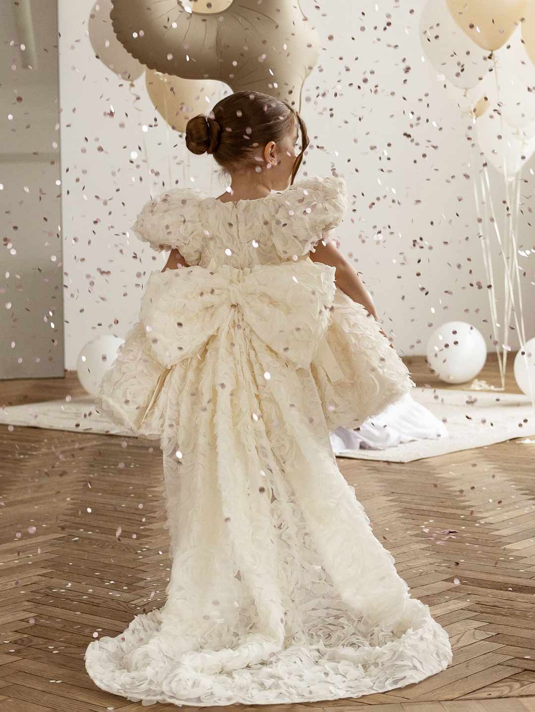 Off White 3D Rose High-Low Girls Ceremony Dress M086
