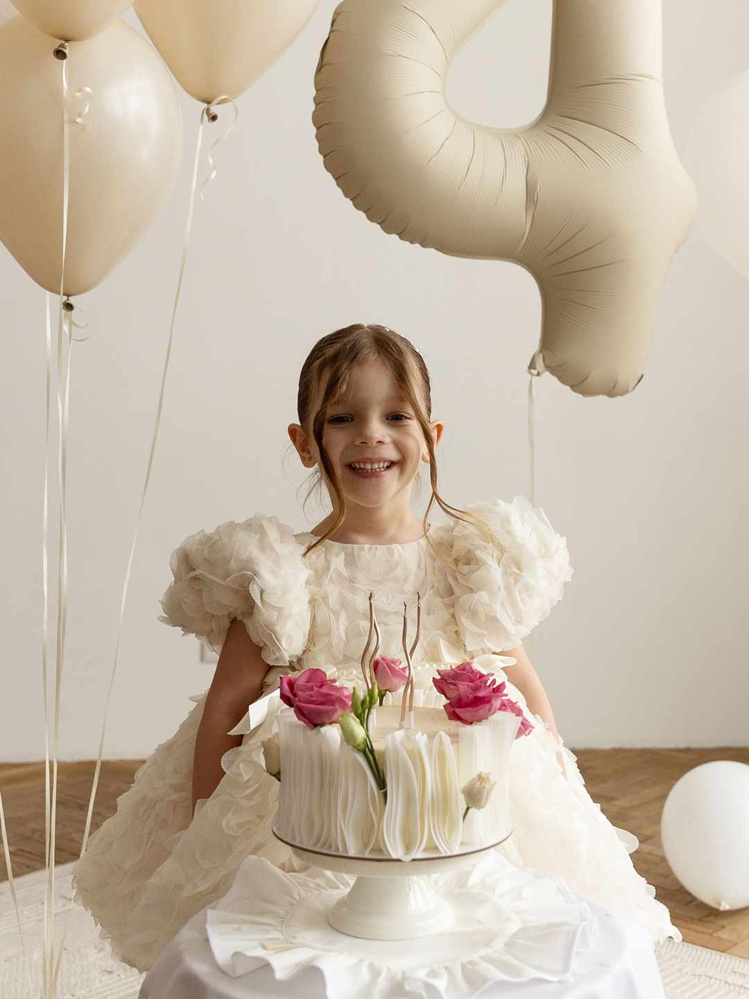 Off White 3D Rose High-Low Girls Ceremony Dress M086