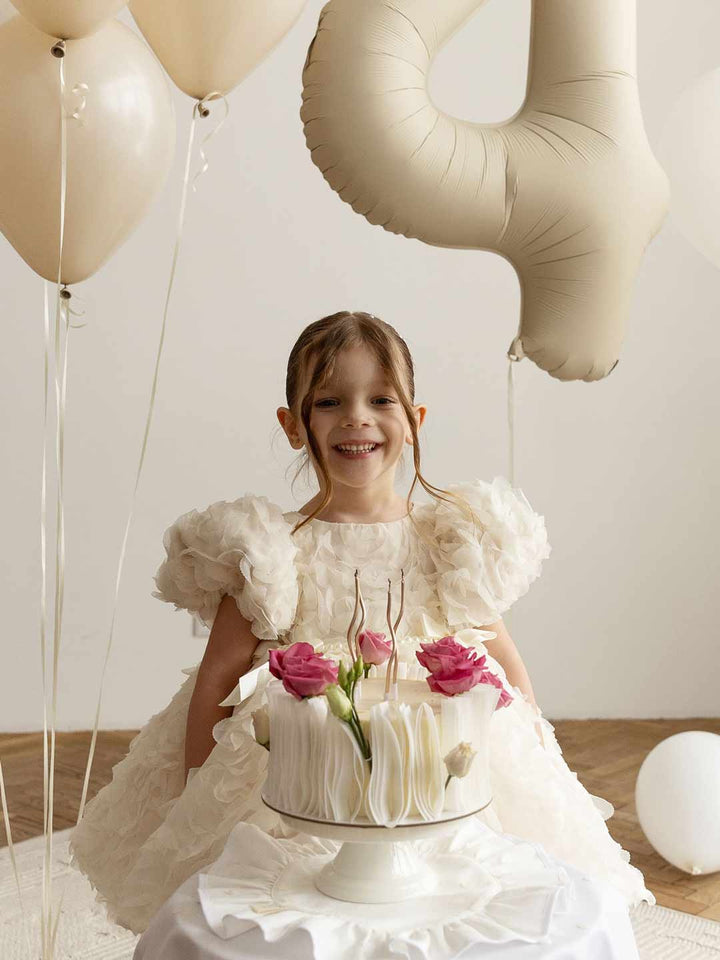 Off White 3D Rose High-Low Girls Ceremony Dress M086