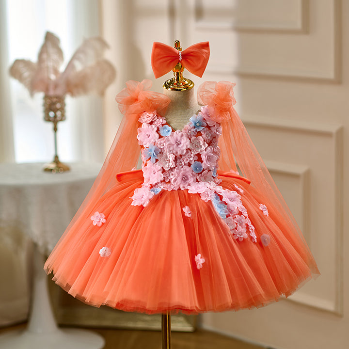 Lovely Orange Flower Girl Dress Princess Birthday Party Gown D028