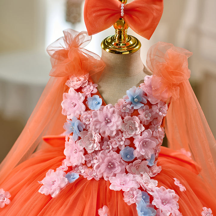 Lovely Orange Flower Girl Dress Princess Birthday Party Gown D028