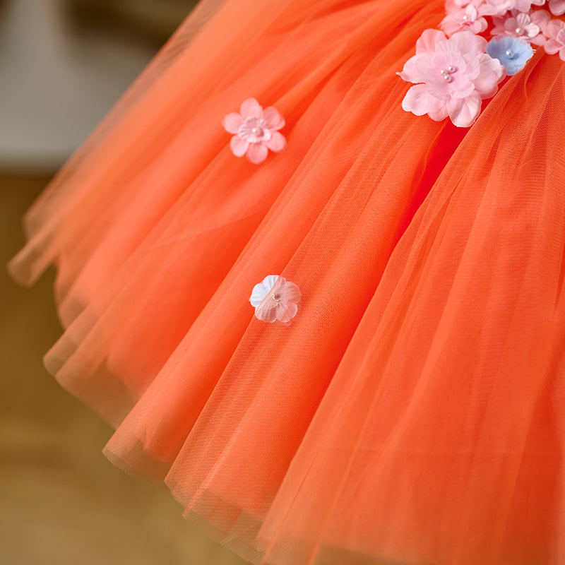 Lovely Orange Flower Girl Dress Princess Birthday Party Gown D028