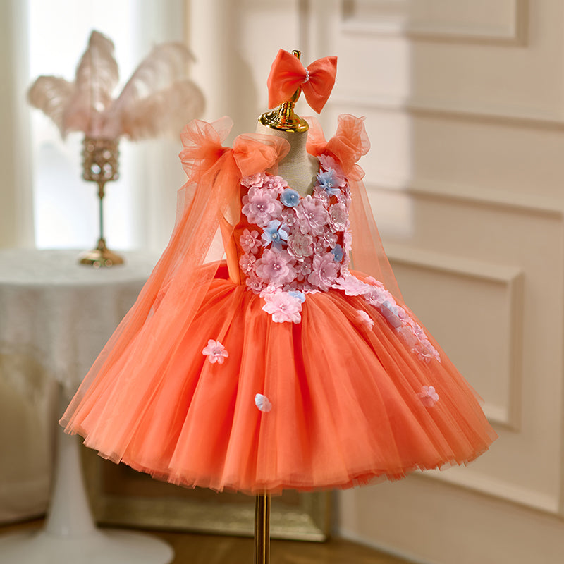 Lovely Orange Flower Girl Dress Princess Birthday Party Gown D028 Orange / child-8 Lovely Orange Flower Girl Dress Princess Birthday Party Gown D028 Orange / child-8