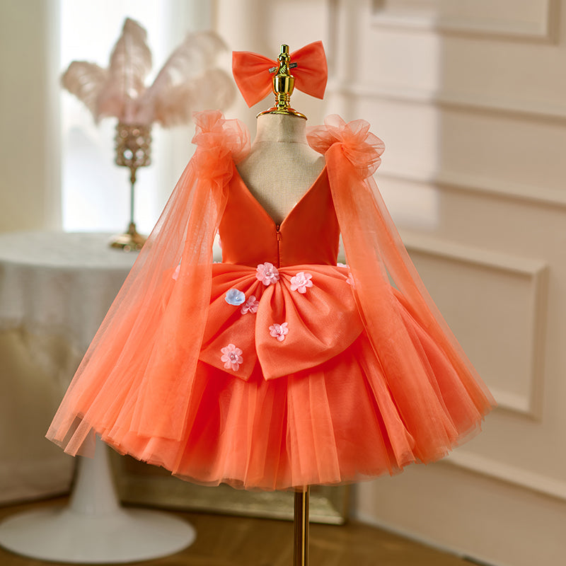 orange bow dress Simple Orange Long Satin Formal Prom Dress with Big Bow In Front - $156.9816 #AM6054