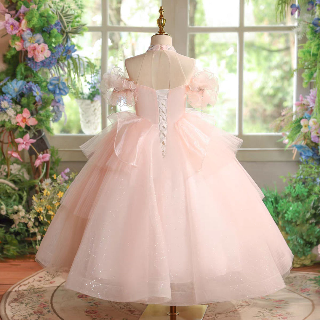 Elegant Off Shoulder Beaded Girl Dress Princess Birthday Pageant D327