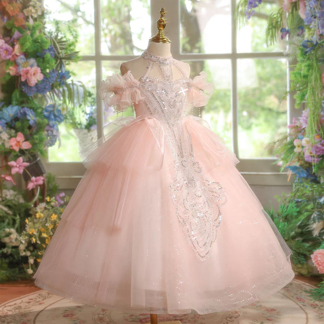 Elegant Off Shoulder Beaded Girl Dress Princess Birthday Pageant D327