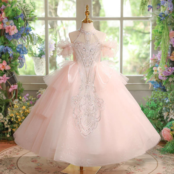 Elegant Off Shoulder Beaded Girl Dress Princess Birthday Pageant D327