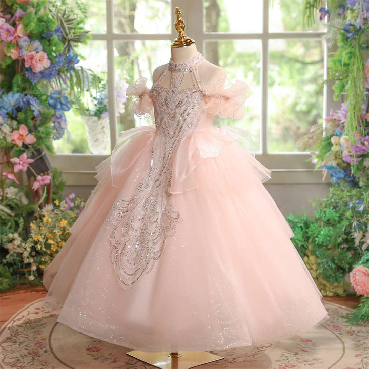 Elegant Off Shoulder Beaded Girl Dress Princess Birthday Pageant D327