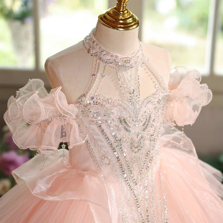 Elegant Off Shoulder Beaded Girl Dress Princess Birthday Pageant D327