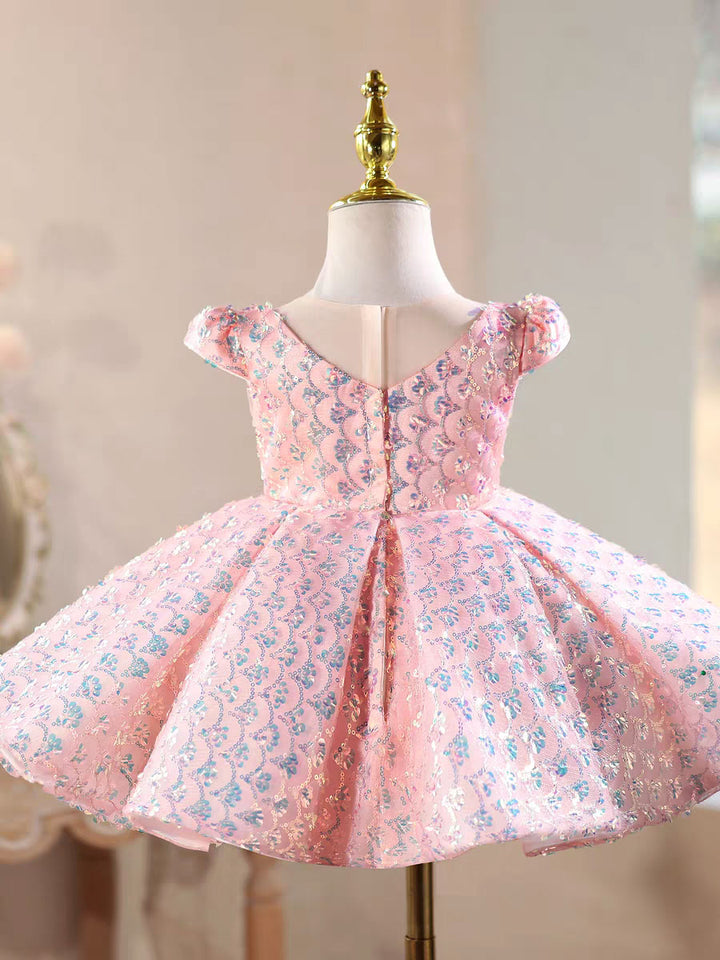 Luxury Pink Sequin Rose Pageant Birthday Flower Girls Dress J874