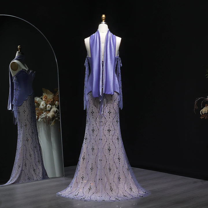 Luxury Two Pieces Purple Velvet Mermaid Evening Dress SS269