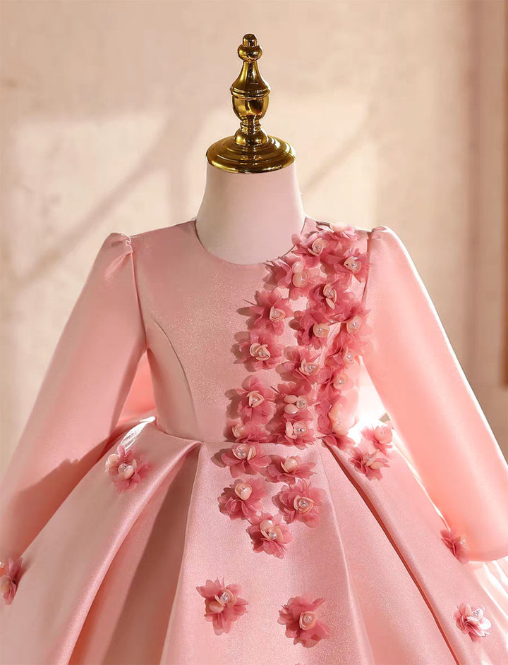 Elegant Long Sleeve Floral Birthday Party Dress for Girls D219