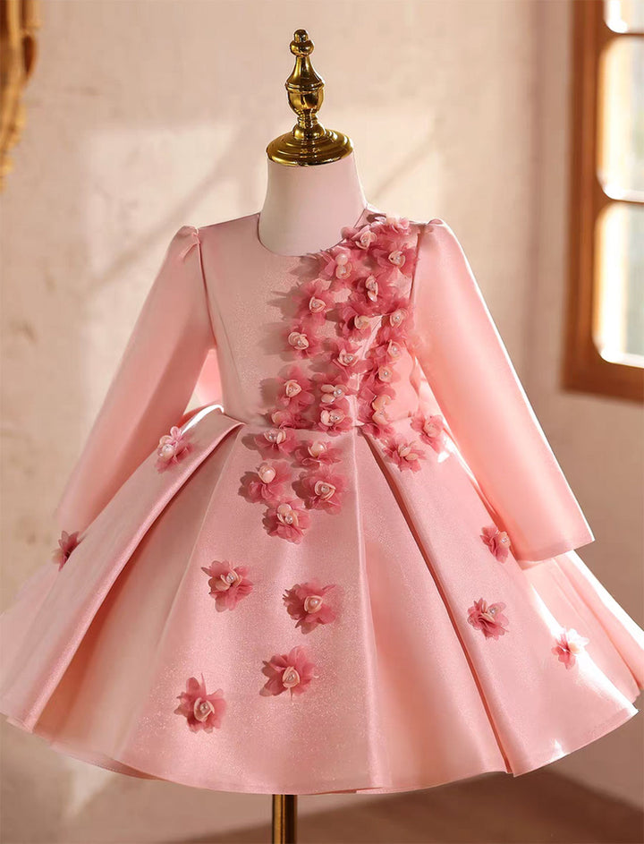 Elegant Long Sleeve Floral Birthday Party Dress for Girls D219