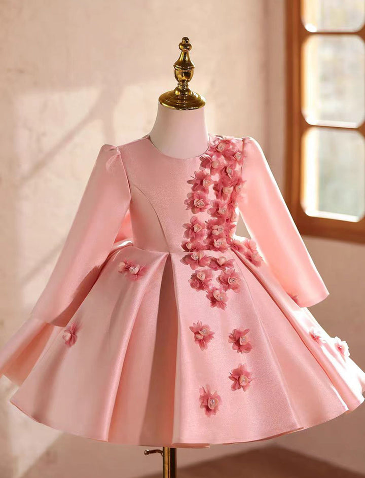 Elegant Long Sleeve Floral Birthday Party Dress for Girls D219