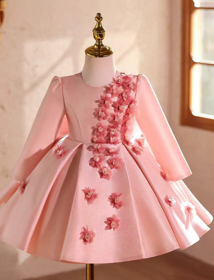 Elegant Long Sleeve Floral Birthday Party Dress for Girls D219
