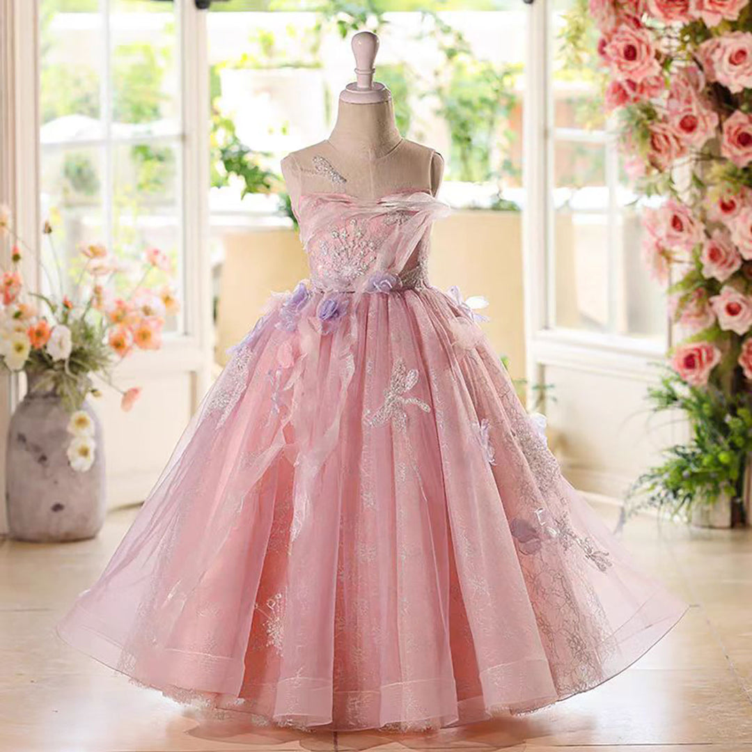 Sleeveless Butterfly Applique Pearled Flower Girl Dress D075 DreamyVow Sleeveless Butterfly Applique Pearled Flower Girl Dress D075 DreamyVow